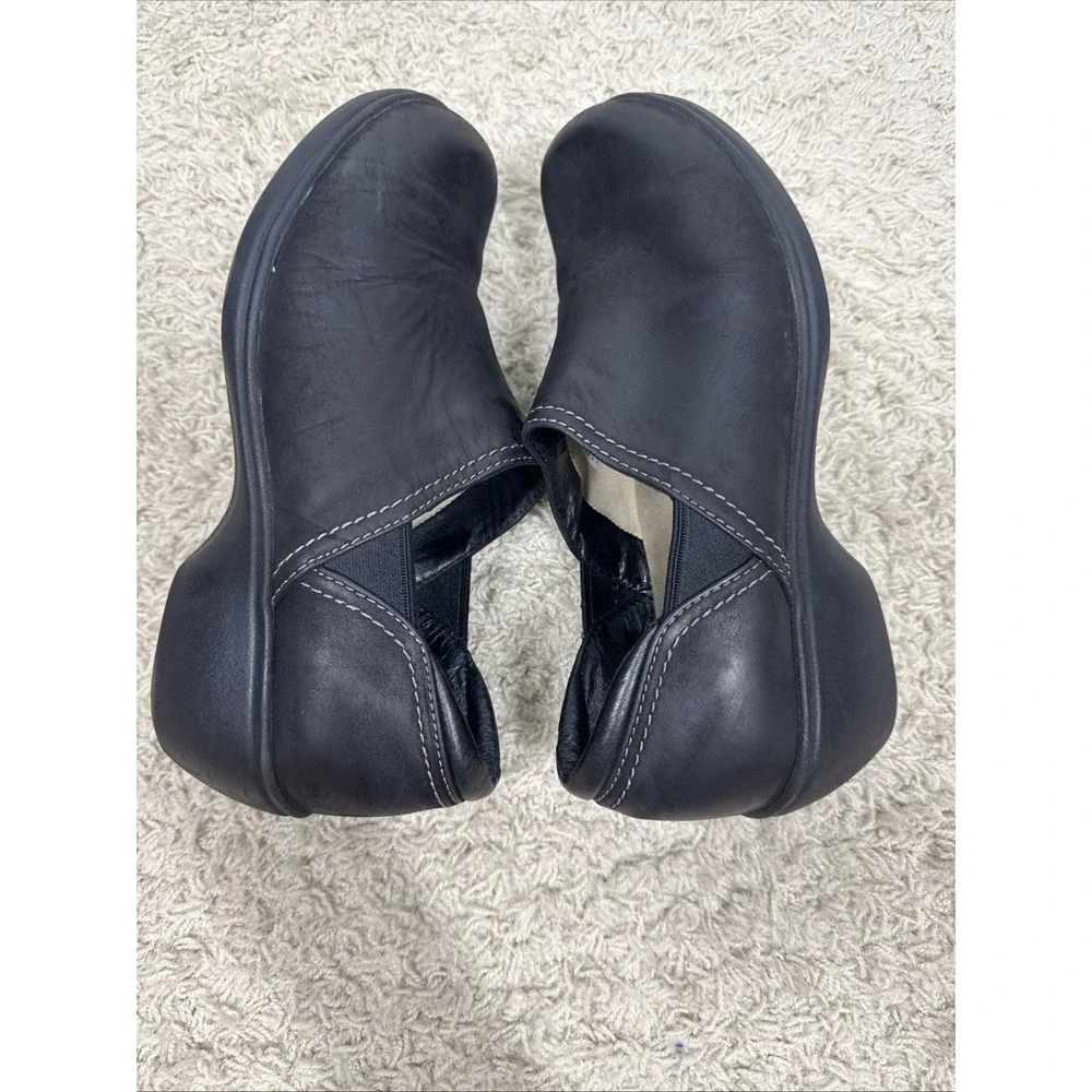 LL Bean Black Leather Slip-On Wedge Comfort Clog Shoes Women's 10 Support Nurse